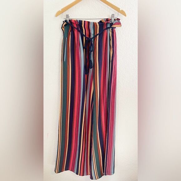 Farm Rio Anthropologie Striped  Wide Leg linen blend Pants Size NWT. M - Picture 4 of 10